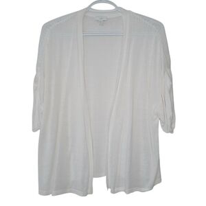 J Jill Linen Blend Open Front Cardigan White Womens Size M Short Sleeve Summer